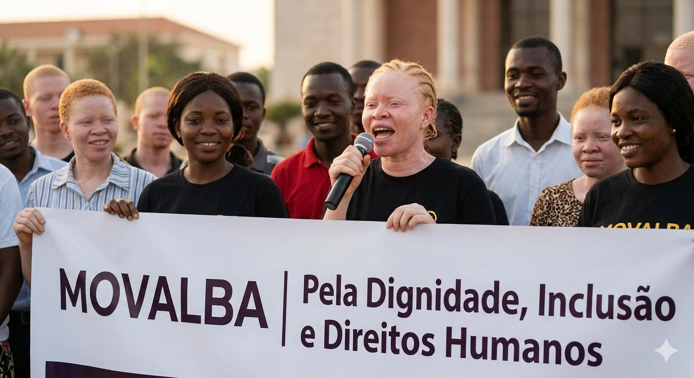 Um grupo de pessoas organizadas promovendo acções em prol do albinismo
